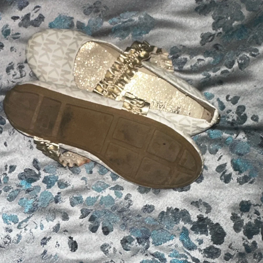 Michael Kors Girls Beige Logo Ballet Flats with Gold Strap